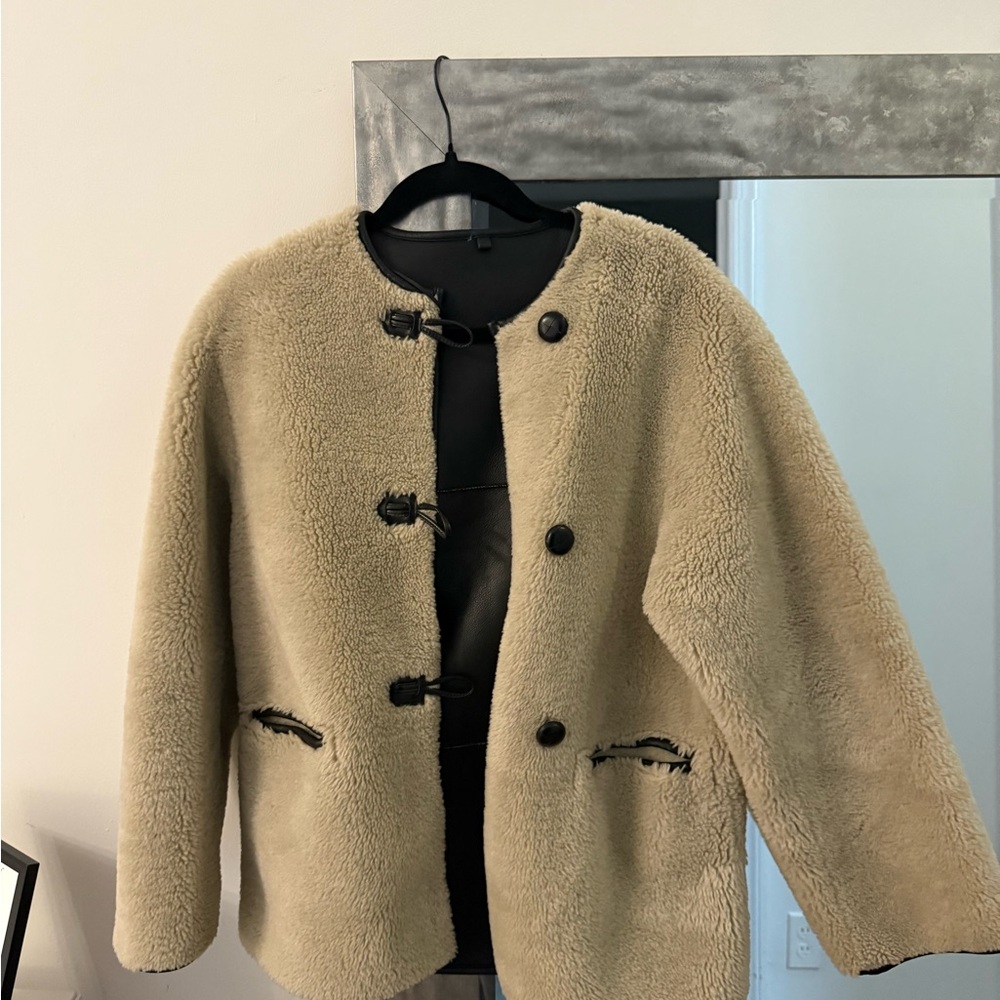 Mango Faux Fur Black Leather Interior Jacket